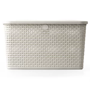Canasta rattan con tapa 46.20 cm Blanco Niebla La Ardilla