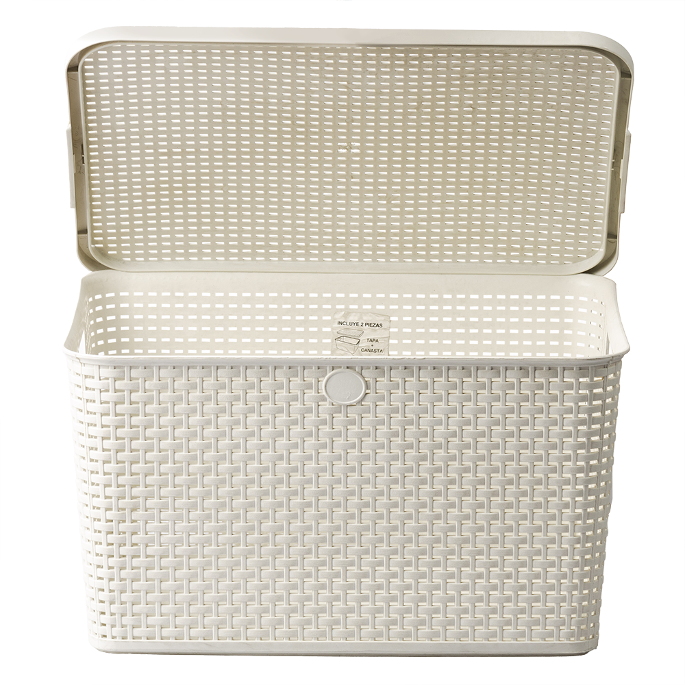 Canasta rattan con tapa 46.20 cm Blanco Niebla La Ardilla