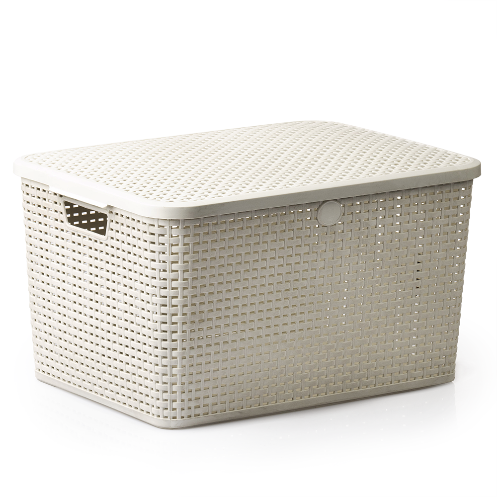 Canasta rattan con tapa 46.20 cm Blanco Niebla La Ardilla