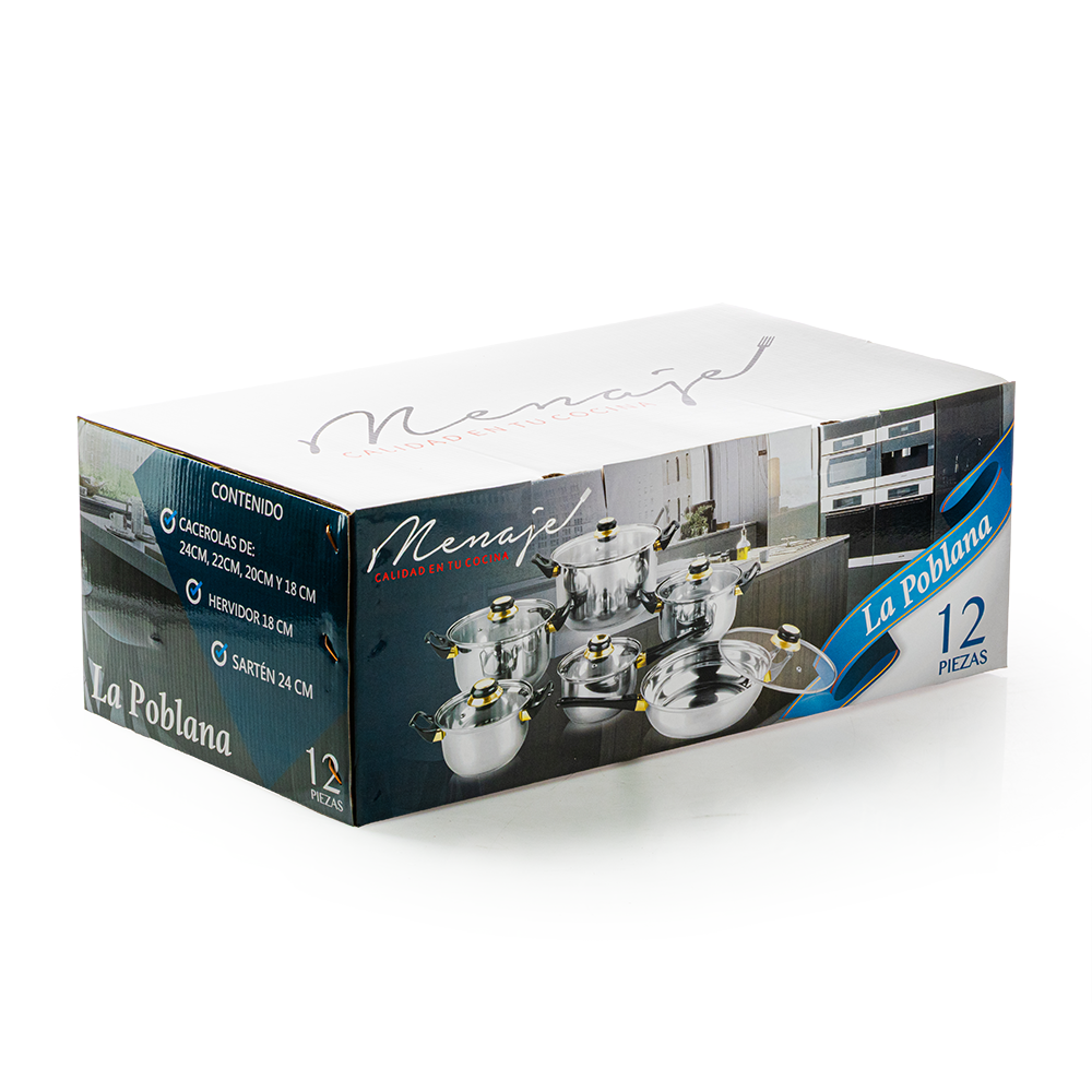 Batería de Cocina La Poblana 12 Piezas Acero Inoxidable Negra - Imagen 6