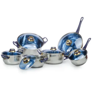 Batería de Cocina La Poblana 12 Piezas Acero Inoxidable Azul