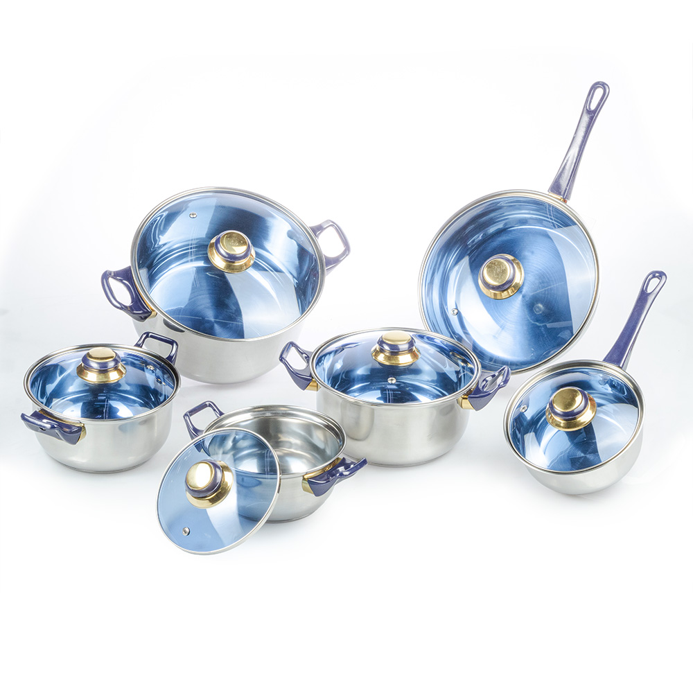 Batería de Cocina La Poblana 12 Piezas Acero Inoxidable Azul - Imagen 2