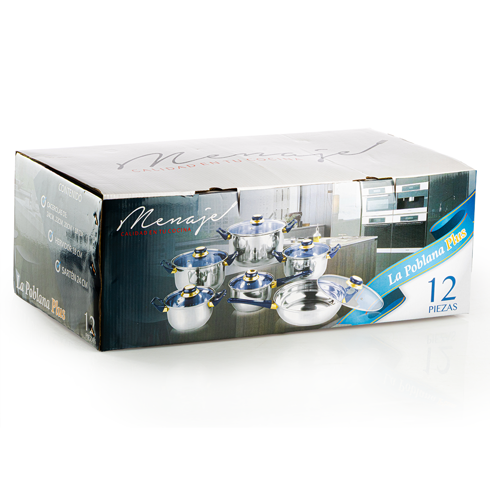 Batería de Cocina La Poblana 12 Piezas Acero Inoxidable Azul - Imagen 9