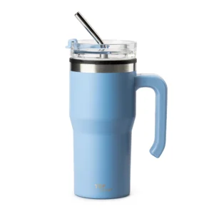 Termo Con Popote Azul 650ml Acero Inoxidable Top Choice