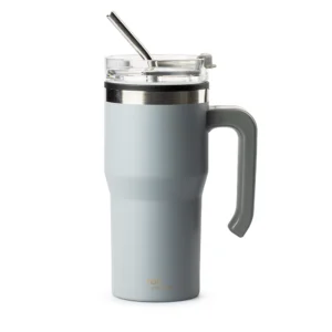 Termo Con Popote Gris 650ml Acero Inoxidable Top Choice